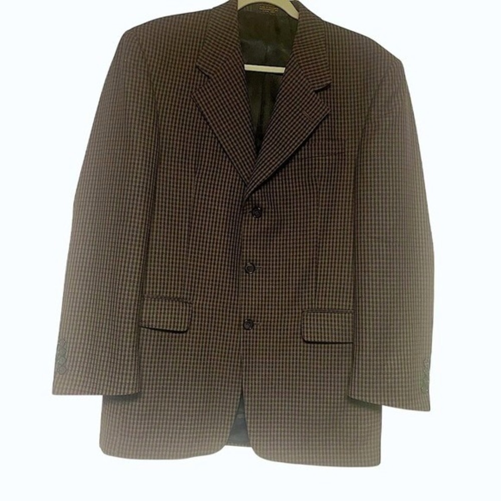 GIANFRANCO RUFFINI ITALY Wool Brown Black Vintage Houndstooth Blazer Mens 38R‎